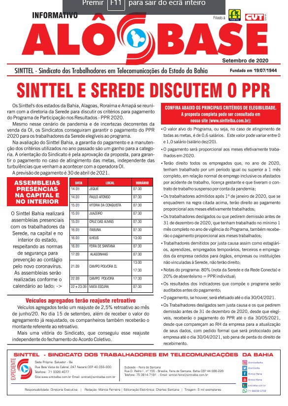 Sinttel e Serede discutem o PPR : Assembleias serão realizadas na capital e no interior do estado 