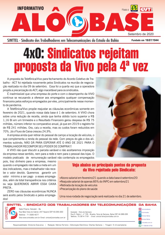 4x0: Sindicatos rejeitam proposta da Vivo pela 4ª vez