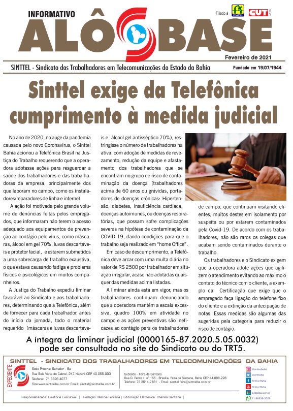 Sinttel exige da Telefônica cumprimento à medida judicial