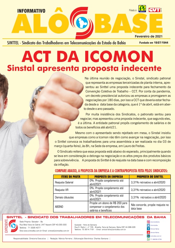 Sinstal apresenta proposta indecente para o ACT da Icomon 