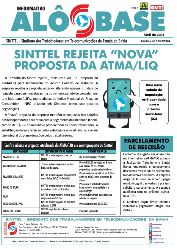 Sinttel rejeita “nova” proposta da ATMA/LIQ