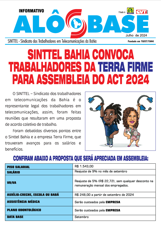 Sinttel Bahia convoca trabalhadores da Terra Firme para assembleia do ACT 2024
