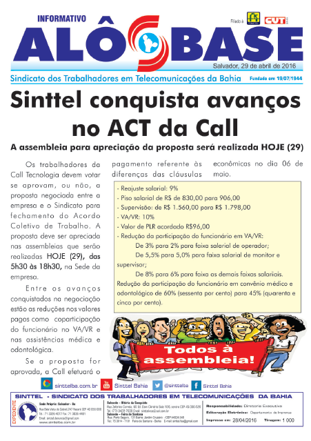 Sinttel conquista avanços no ACT da Call Tecnologia