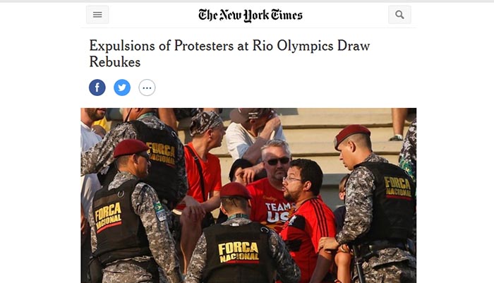 NYT: Expulsão de manifestantes de jogos na Rio 2016 aponta repressão
