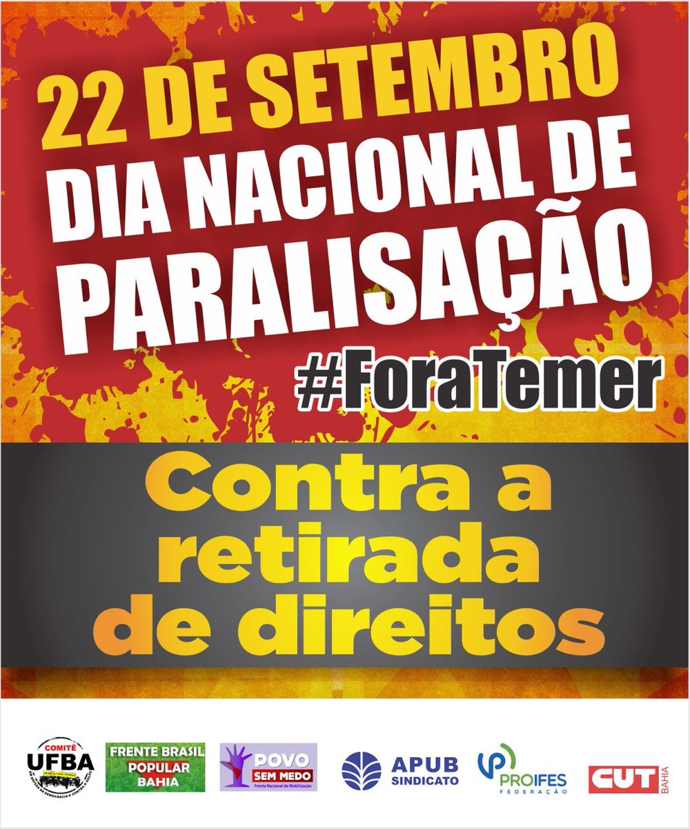 Paralisação Nacional - Centrais sindicais e movimentos irão parar nesta quinta-feira (22/09)