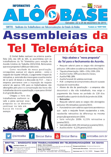 Assembleias da Tel Telemática acontecerão no dia  23/12, das 10h às 16h